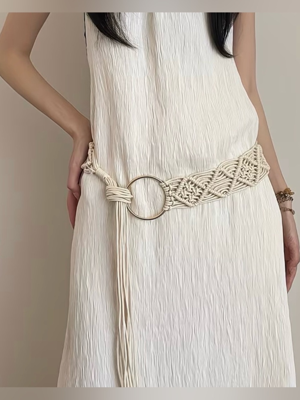 Cream Woven Slouchy Boho Belt New